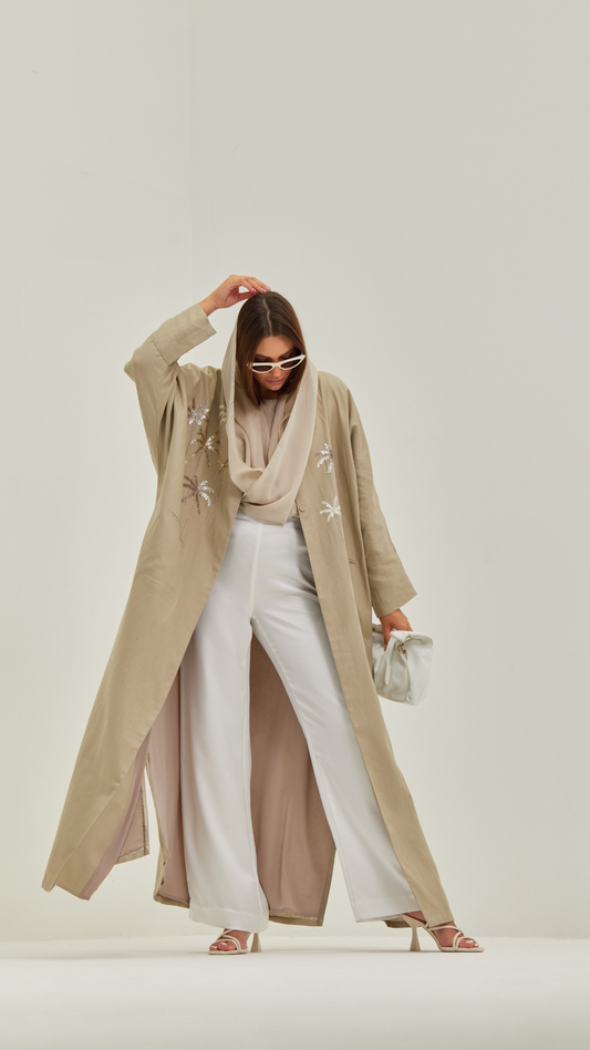 HEM0017 - Palms On Linen Beige